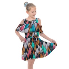 Abstract Triangle Tree Kids  Shoulder Cutout Chiffon Dress