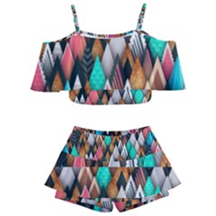 Abstract Triangle Tree Kids  Off Shoulder Skirt Bikini