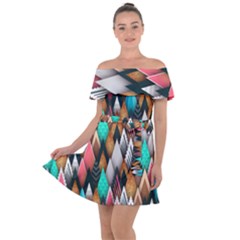 Abstract Triangle Tree Off Shoulder Velour Dress