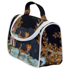 Cute Fairy With Awesome Wolf In The Night Satchel Handbag by FantasyWorld7