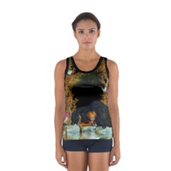 Cute Fairy With Awesome Wolf In The Night Sport Tank Top  by FantasyWorld7