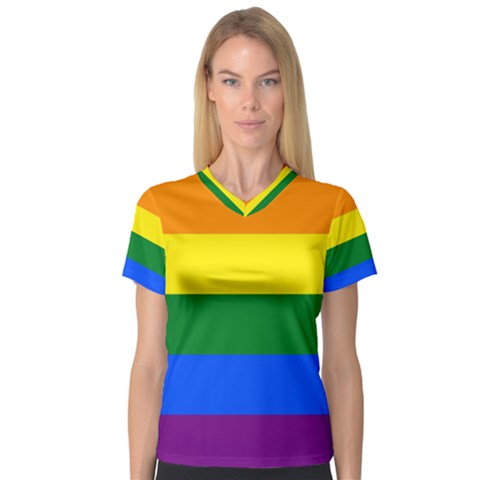 Lgbt Rainbow Pride Flag V-neck Sport Mesh Tee by lgbtnation