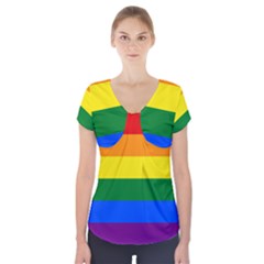 Lgbt Rainbow Pride Flag Short Sleeve Front Detail Top