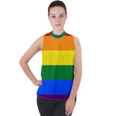 Lgbt Rainbow Pride Flag Mock Neck Chiffon Sleeveless Top