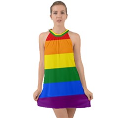 Lgbt Rainbow Pride Flag Halter Tie Back Chiffon Dress by lgbtnation