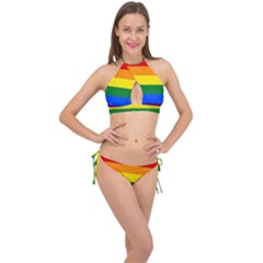 Lgbt Rainbow Pride Flag Cross Front Halter Bikini Set by lgbtnation