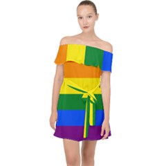 Lgbt Rainbow Pride Flag Off Shoulder Chiffon Dress by lgbtnation