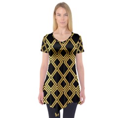 Arabic Pattern Gold And Black Short Sleeve Tunic  by Nexatart