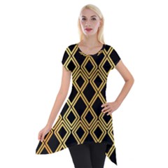 Arabic Pattern Gold And Black Short Sleeve Side Drop Tunic by Nexatart
