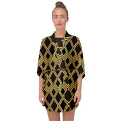 Arabic Pattern Gold And Black Half Sleeve Chiffon Kimono by Nexatart