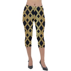 Arabic Pattern Gold And Black Lightweight Velour Capri Leggings 