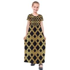 Arabic Pattern Gold And Black Kids  Short Sleeve Maxi Dress