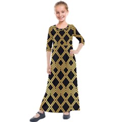 Arabic Pattern Gold And Black Kids  Quarter Sleeve Maxi Dress by Nexatart