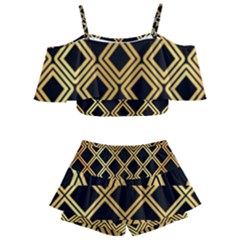 Arabic Pattern Gold And Black Kids  Off Shoulder Skirt Bikini by Nexatart