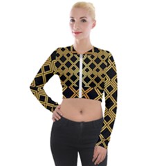 Arabic Pattern Gold And Black Long Sleeve Cropped Velvet Jacket