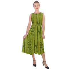 Fern Texture Nature Leaves Midi Tie-back Chiffon Dress by Nexatart
