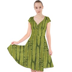 Fern Texture Nature Leaves Cap Sleeve Front Wrap Midi Dress by Nexatart