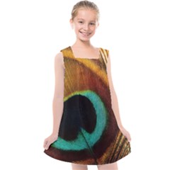 Feather Peacock Feather Peacock Kids  Cross Back Dress by Nexatart