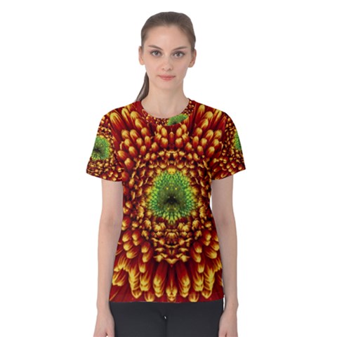 Flower Dahlia Red Petals Color Women s Cotton Tee by Nexatart