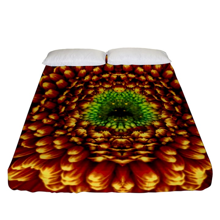 Flower Dahlia Red Petals Color Fitted Sheet (Queen Size)