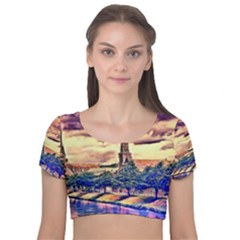 Castle Fortress Landmark Historical Velvet Short Sleeve Crop Top  by Nexatart