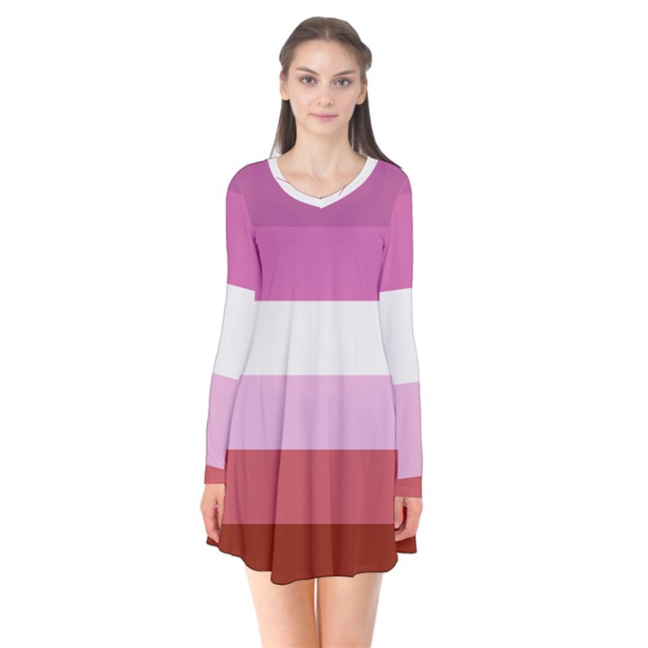 Lesbian Pride Flag Long Sleeve V-neck Flare Dress