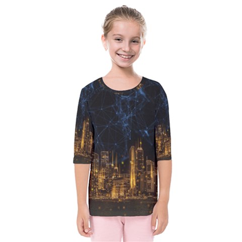 Architecture Buildings City Kids  Quarter Sleeve Raglan Tee by Pakrebo