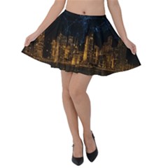 Architecture Buildings City Velvet Skater Skirt by Pakrebo