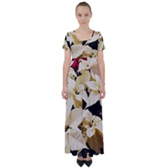 Christmas Poinsettia Decoration High Waist Short Sleeve Maxi Dress