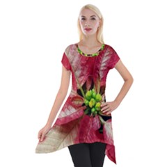 Christmas Poinsettia Deco Jewellery Short Sleeve Side Drop Tunic by Pakrebo