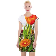 Tulip Gerbera Composites Broom Cap Sleeve Bodycon Dress by Pakrebo