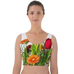 Tulip Gerbera Composites Broom Velvet Crop Top by Pakrebo