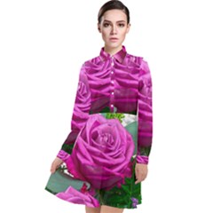 Rose Pink Purple Flower Bouquet Long Sleeve Chiffon Shirt Dress by Pakrebo