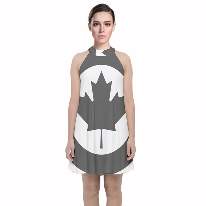 Roundel of Canadian Air Force - Low Visibility Velvet Halter Neckline Dress 