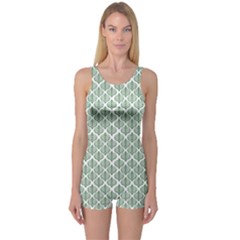 Green Leaf Pattern One Piece Boyleg Swimsuit