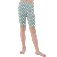 Green Leaf Pattern Kids  Mid Length Swim Shorts