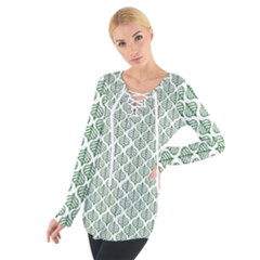 Green Leaf Pattern Tie Up Tee by Alisyart