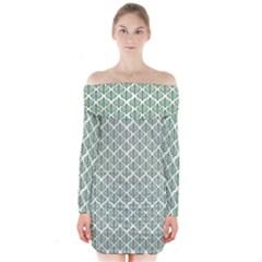 Green Leaf Pattern Long Sleeve Off Shoulder Dress