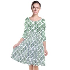 Green Leaf Pattern Quarter Sleeve Waist Band Dress