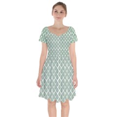 Green Leaf Pattern Short Sleeve Bardot Dress