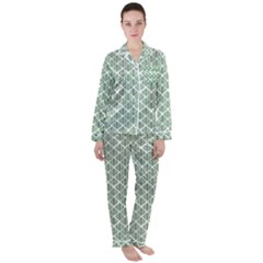 Green Leaf Pattern Satin Long Sleeve Pyjamas Set