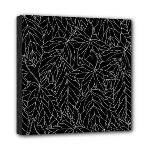 Autumn Leaves Black Mini Canvas 8  x 8  (Stretched)