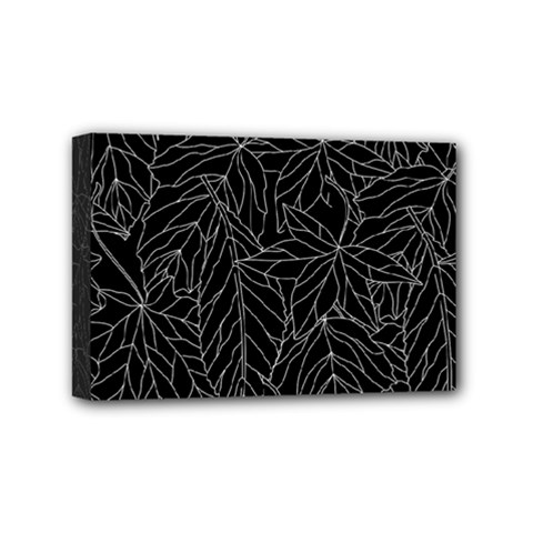 Autumn Leaves Black Mini Canvas 6  x 4  (Stretched)