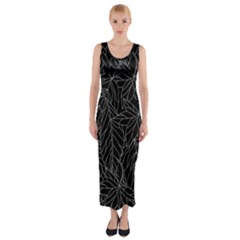 Autumn Leaves Black Fitted Maxi Dress