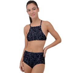 Autumn Leaves Black High Waist Tankini Set