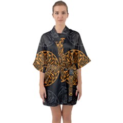 Background Design Pattern Tile Quarter Sleeve Kimono Robe