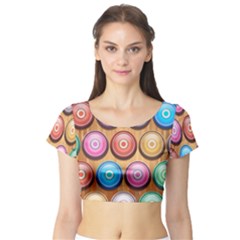 Background Colorful Abstract Brown Short Sleeve Crop Top by HermanTelo