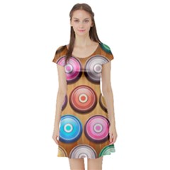 Background Colorful Abstract Brown Short Sleeve Skater Dress