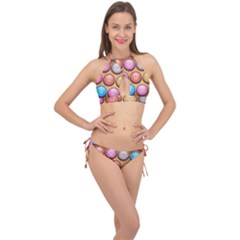 Background Colorful Abstract Brown Cross Front Halter Bikini Set