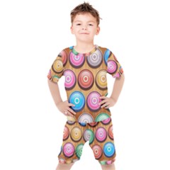 Background Colorful Abstract Brown Kids  Tee And Shorts Set